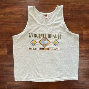 Vintage 90s Virginia Beach Heather Grey Tank Top Fruit of the Loom Tag XL